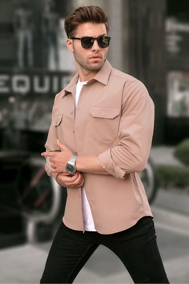 Bej Basic Regular Fit Erkek Gömlek 6716 - 1