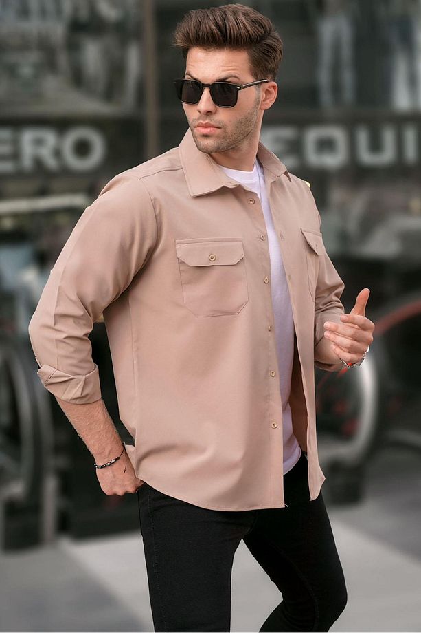 Bej Basic Regular Fit Erkek Gömlek 6716 - 2
