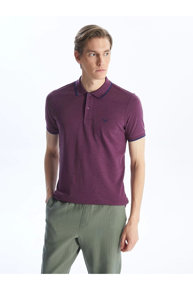 Lcwaikiki Classic Purple Polo Neck Short Sleeve Pique T-Shirt for Men