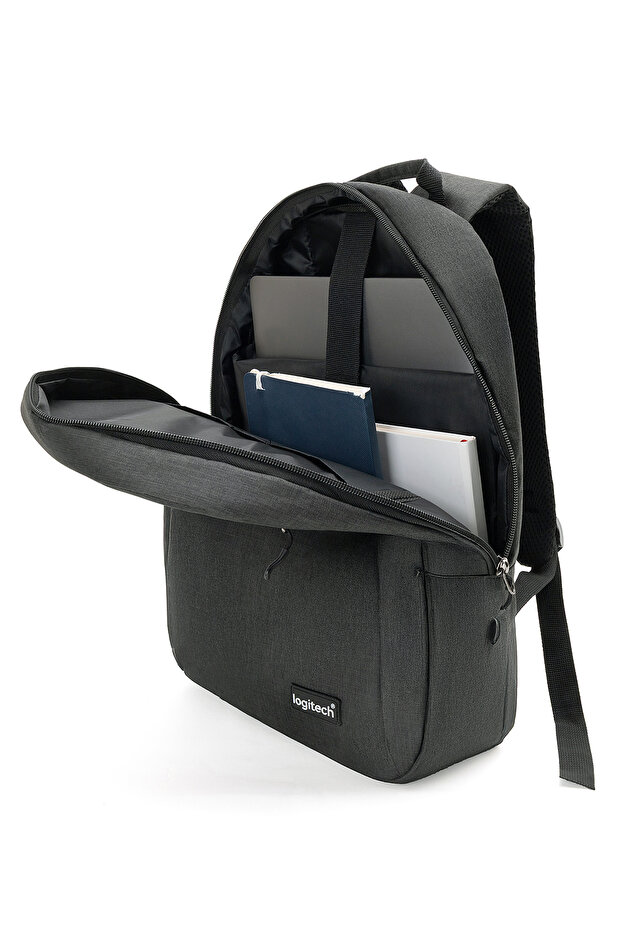 Orijinal 15.6" inç Laptop Valiz Askılı Kumaş Notebook Günlük Seyahat Siyah Bilgisayar Sırt Çantası - 5