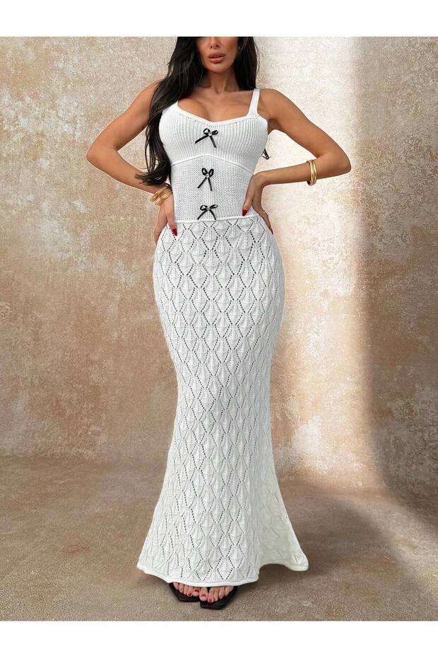 فستان الشاطئ بحزام محبوك مخرم - 2