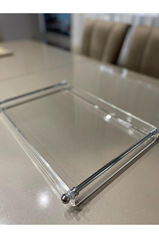 6 mm Brass Plated Silver (Simple) Plexi Tea & Coffee Tray with Handles for 6 Persons