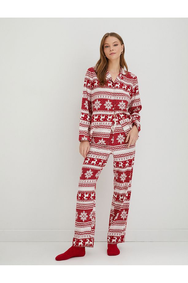 Yılbaşı Temalı Pijama Üstü Uzun Kollu Bisiklet Yaka - 2