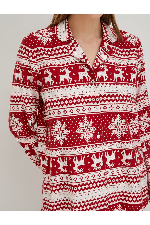 Yılbaşı Temalı Pijama Üstü Uzun Kollu Bisiklet Yaka - 5