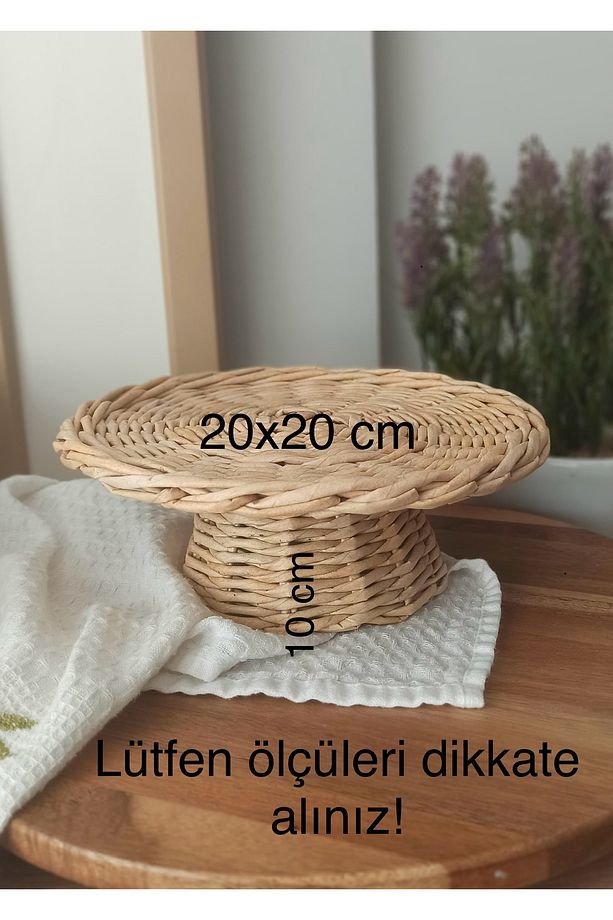 hasır kek standı, ekmek standı, hasır sunumluk, hasır ayaklı tabak - 4