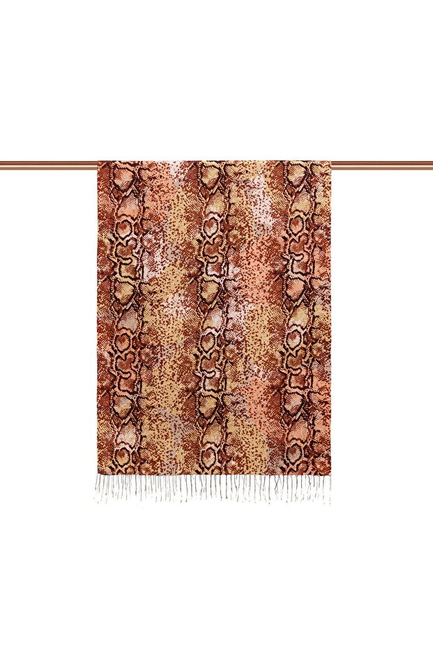 Piton Patterned Silk Shawl 06133-Red Copper - 2