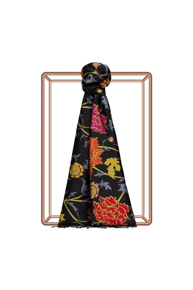 İpekevi Lavinia Patterned Silk Shawl 07892-Black Gold