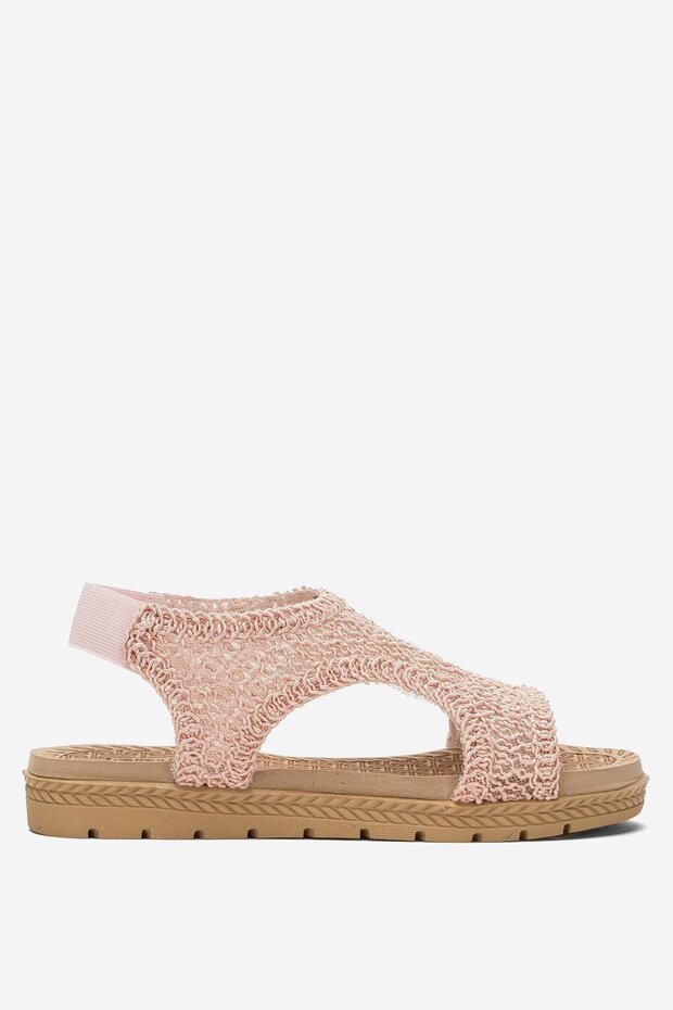Women's Open Front Knitted Patterned Elastic Sandals Pudra