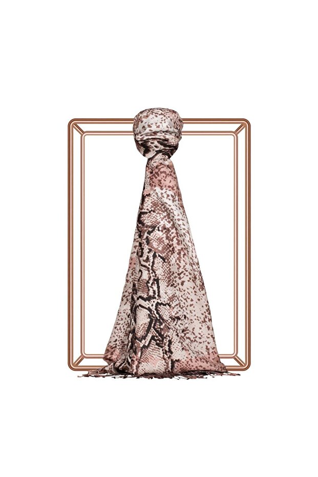 İpekevi Python Patterned Silk Shawl 06133- Brown - 1