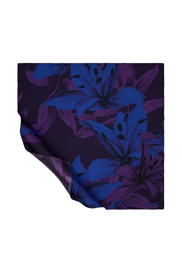Lilium Patterned Tivil Silk Scarf 1235-Morcivert