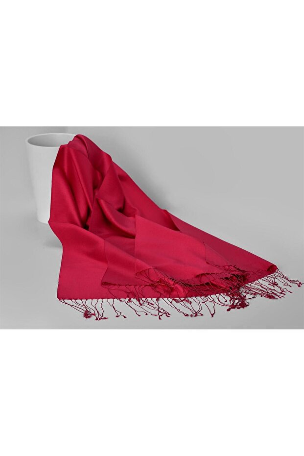 Double Sided Solid Color Silk Shawl 3011-Red - 3