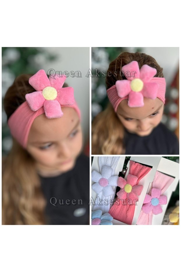 Plush Floral Stretchy Soft Wide Girls Kids Baby Hair Band Dark Pink Band Bandana