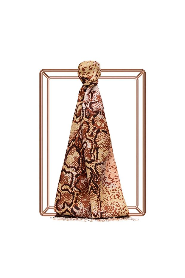 Piton Patterned Silk Shawl 06133-Red Copper - 1