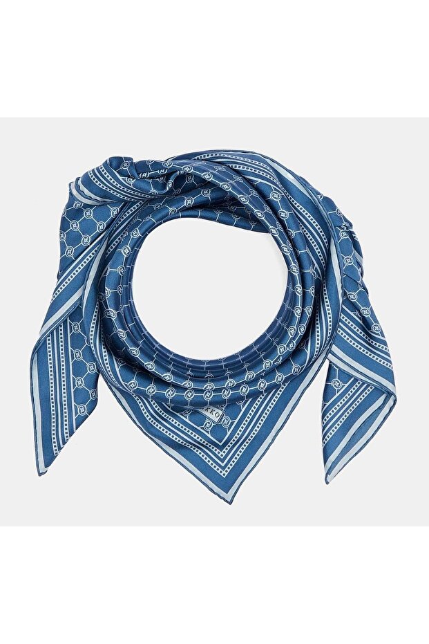 Monogram Tivil İpek Eşarp 30008898-İndigo - 3