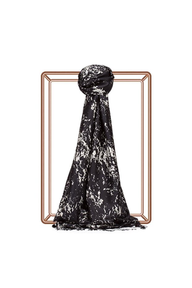 Marble Patterned Silk Shawl - Black and White 05246