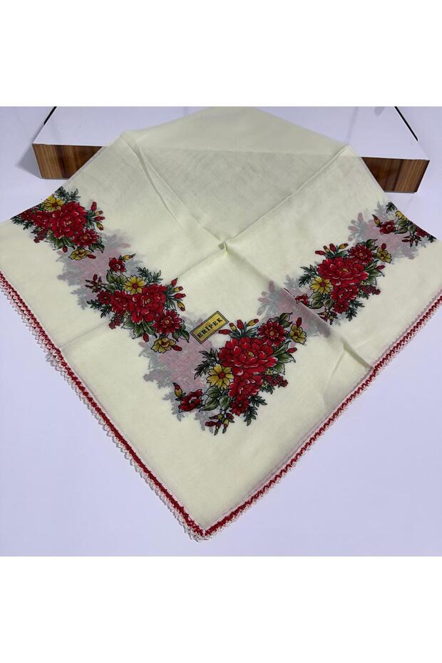 Embroidered Cotton Cheesecloth- 05091 95 X 95 Cream Red 10