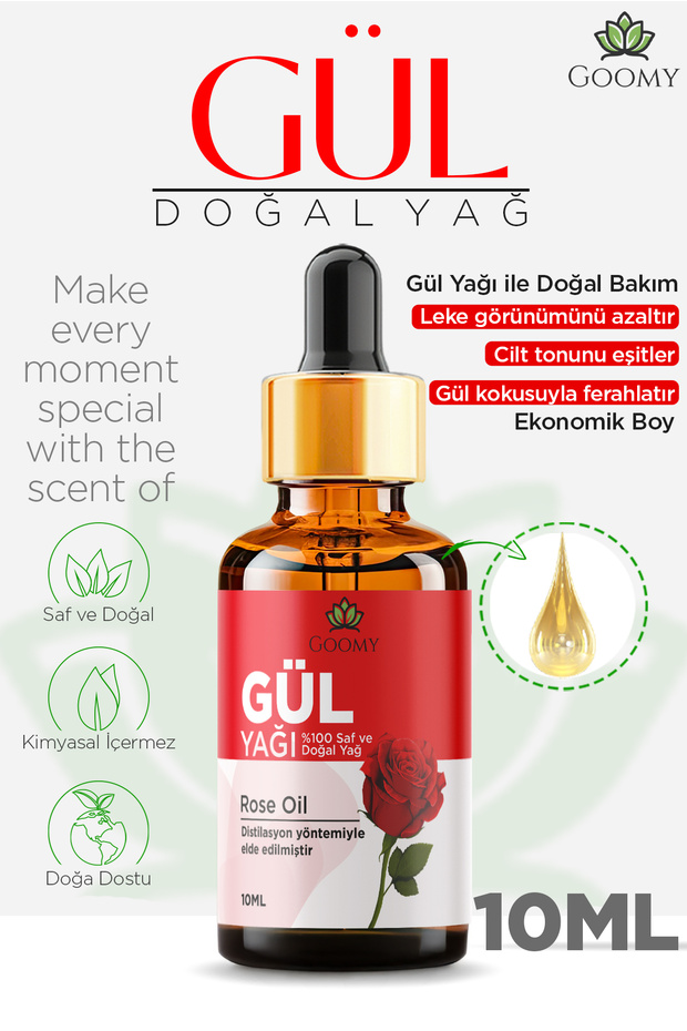 Natural Rose Oil - 100% Herbal, 10ml Essential Oil