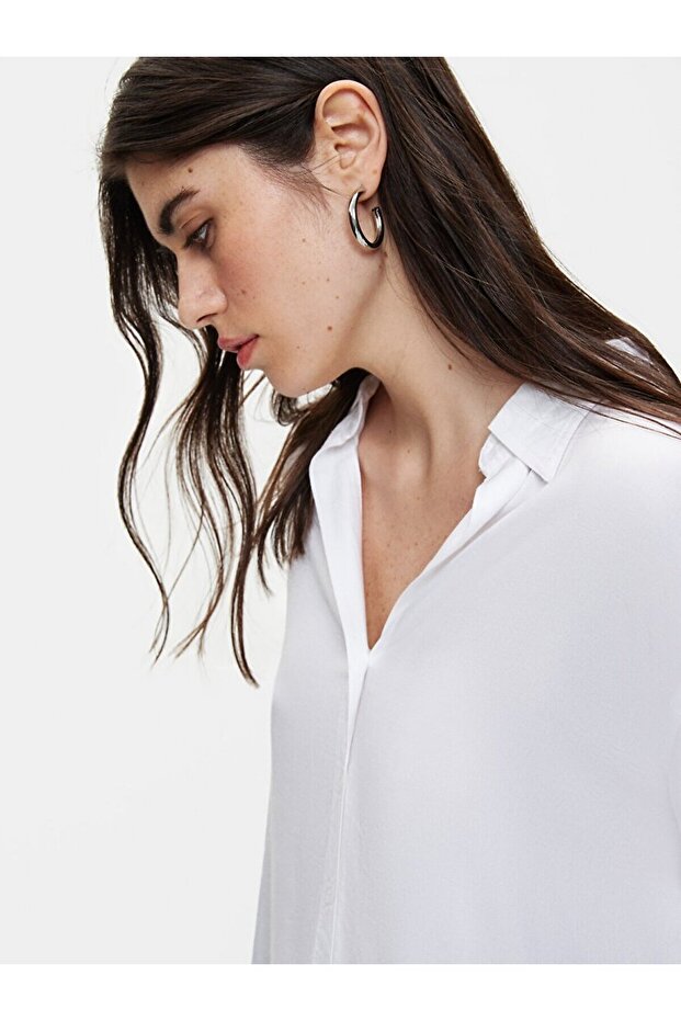 Basıc Relaxed Uzun Kollu Beyaz Gömlek - 5