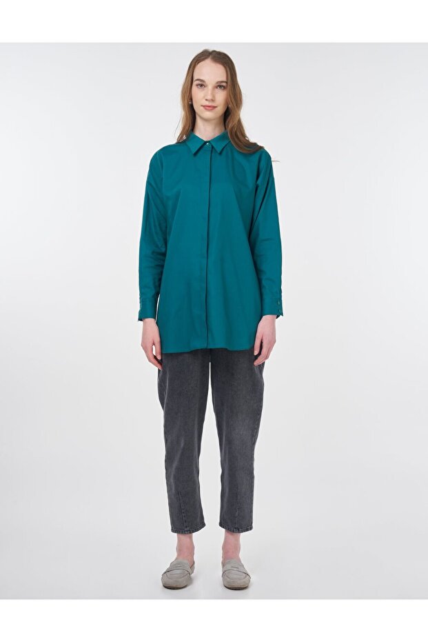 Basic Pamuklu Gömlek Yeşil - 3