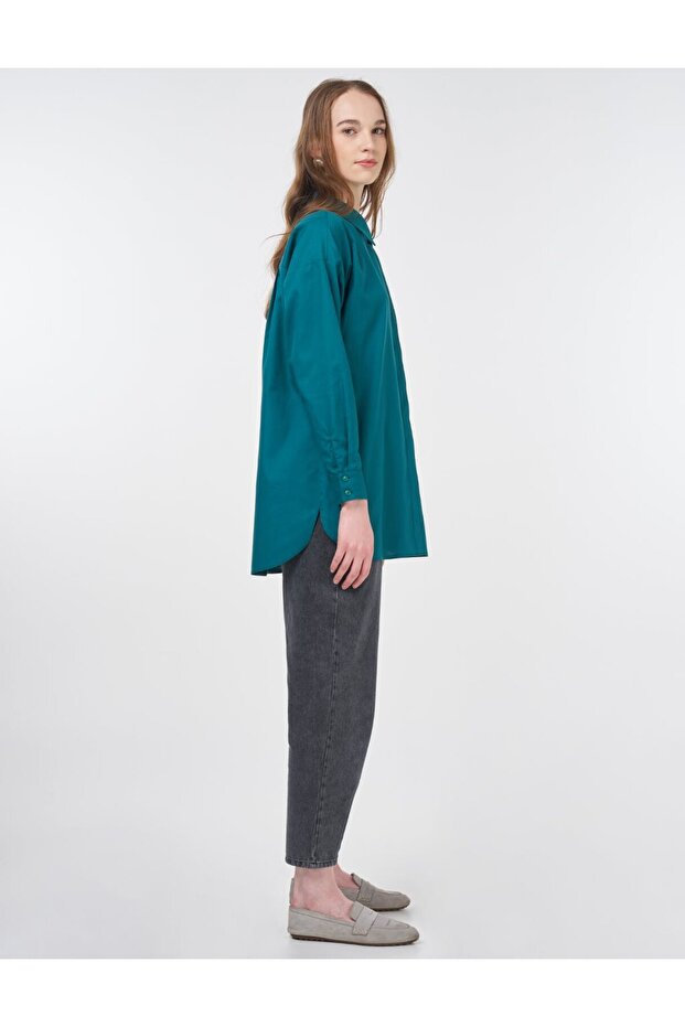 Basic Pamuklu Gömlek Yeşil - 6