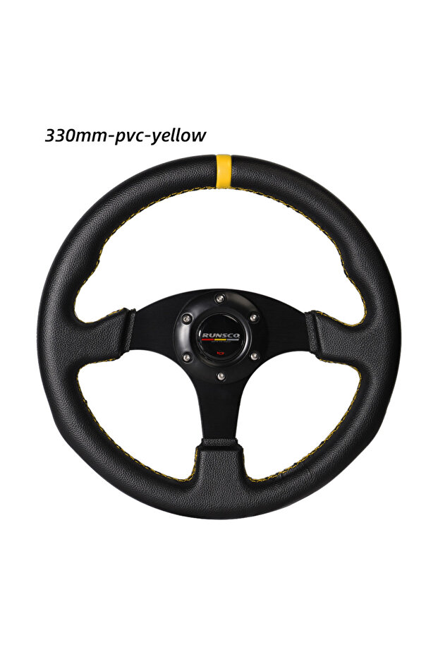 YELLOW 330mm/13 Inch Flat Steering Wheel Aluminium+PVC Drift Simulation Racing Game Steering Wheel U