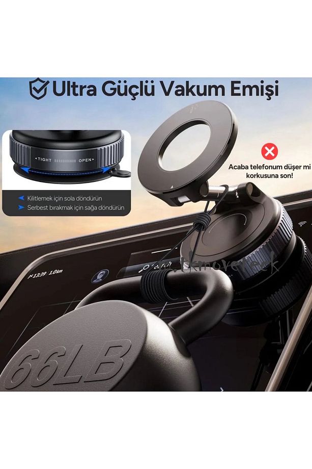 360 Dönebilen Ayarlanabilir Araç Içi Tutucu Kullanılabilen Vakumlu K007 Magsafe Telefon Tutucu - 6