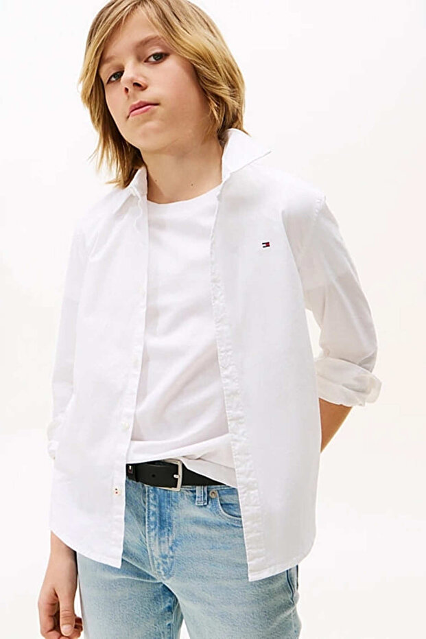 Boy's Solid Stretch Poplin Shirt - White