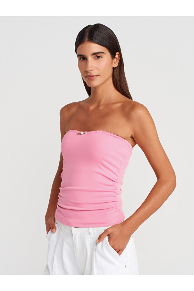 31557 Rose Detailed Strapless Ball-Pink