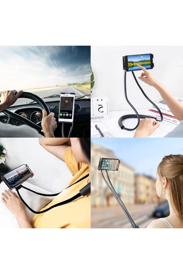 Lazy Hanging on Neck Phone Holder ,Smart Multiple Functions Mobile Phone Mount Stand(Black) - 5