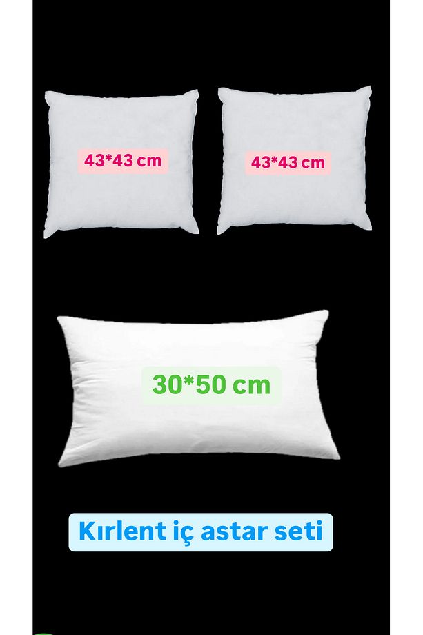 3 Adet Fermuarlı Kırlent Iç Yastık Kılıf Set Astarı Ebat: 2 Adet:43x43 Cm 1 Adet:30x50 cm(RENK:BEYAZ - 1