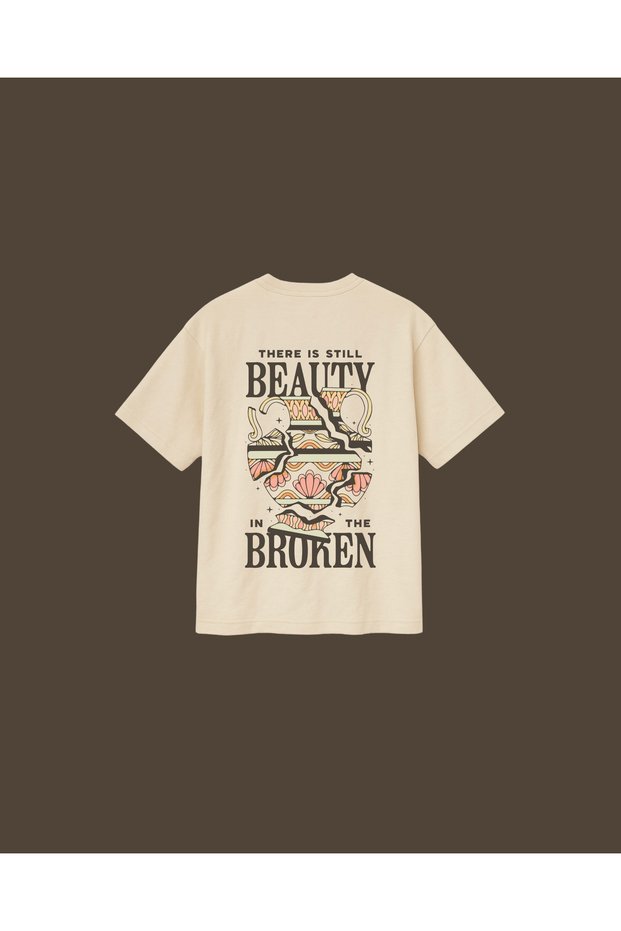 Beige Color Beauty Broken Vase Printed Oversize Unisex T-Shirt T-Shirt