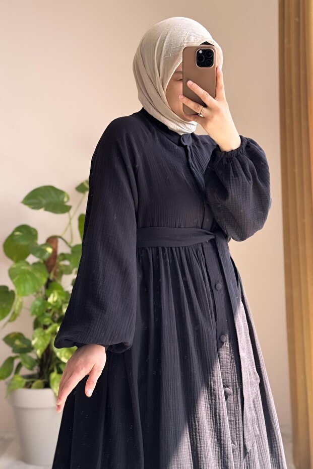 Müslin Ferace- Siyah - 3