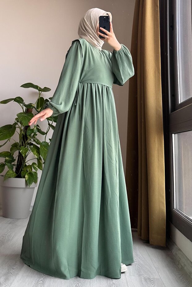 Yelekli Elbise - Mint yeşili - 4
