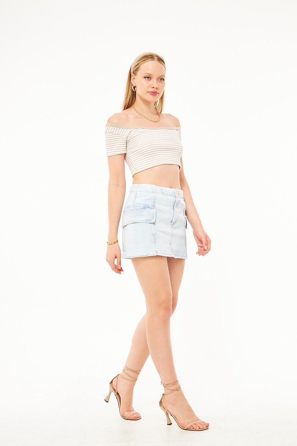 Denim Mini Etek - 4