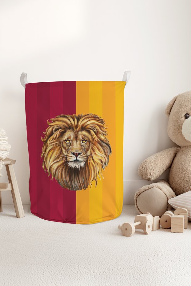 Yellow Red Lion Patterned Kids and Baby Room Organizer Toy or Dirty Basket Tlas-318