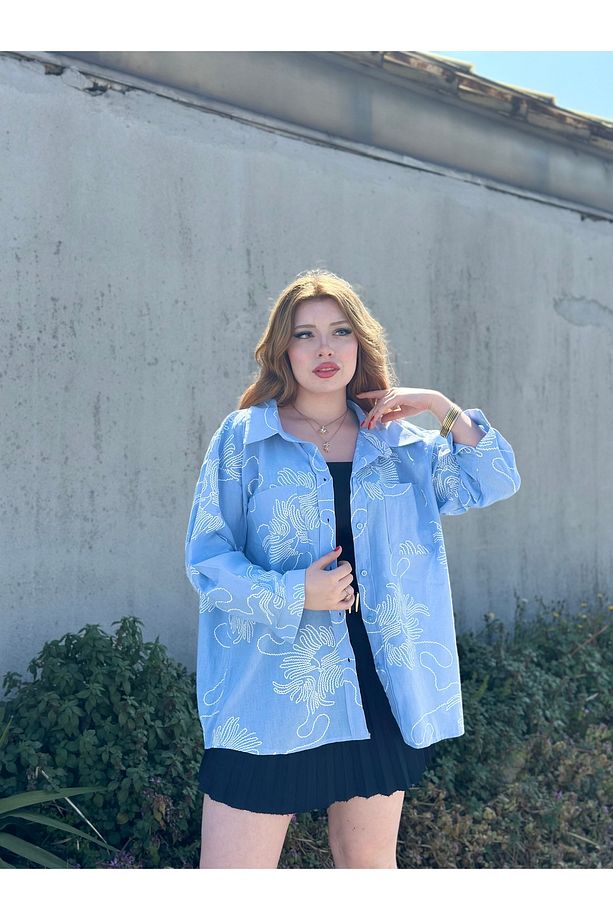 oversize gömlek çift cepli keten kumaş - 5