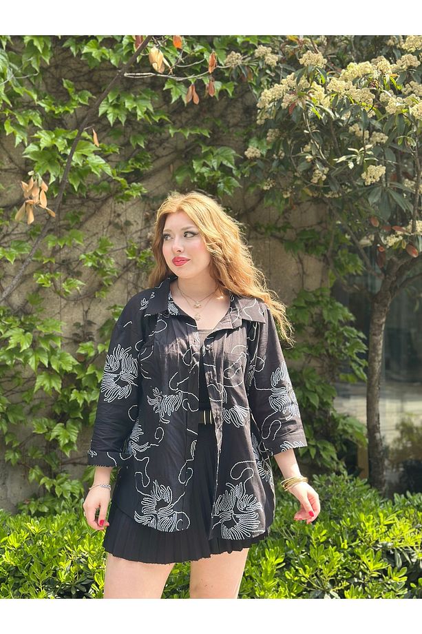 oversize gömlek çift cepli keten kumaş - 4
