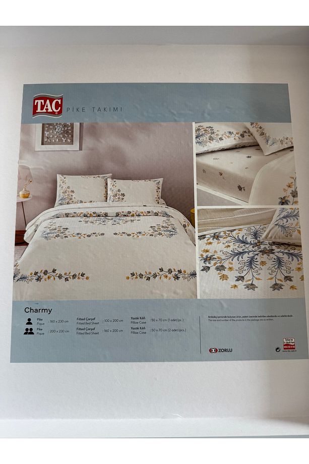 Taç çift kişilik charmy mavi pike takımı - 1
