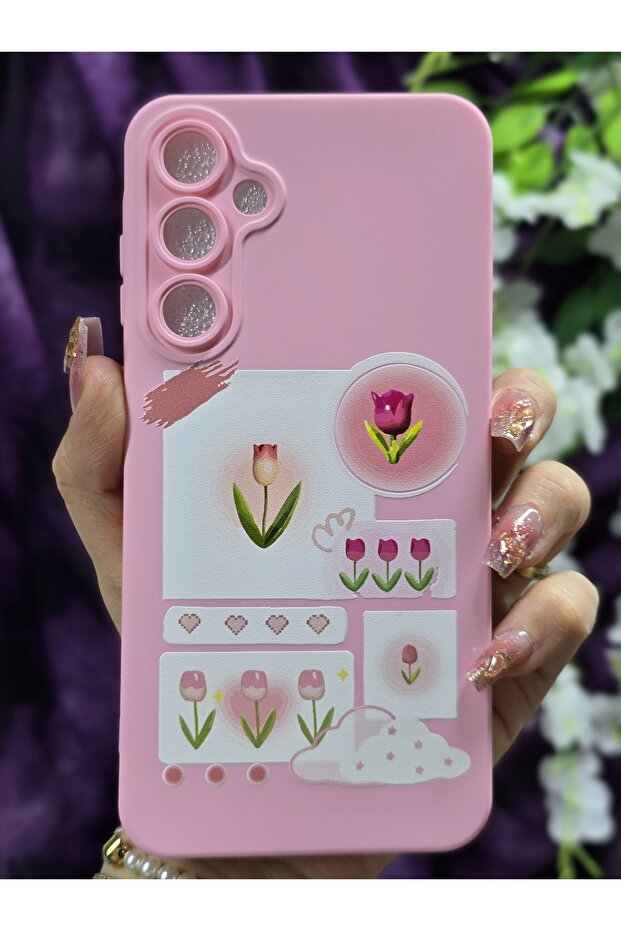 Pink Silicone Phone Case with Rose Pattern Compatible with Samsung Galaxy A55 / Samsung A35