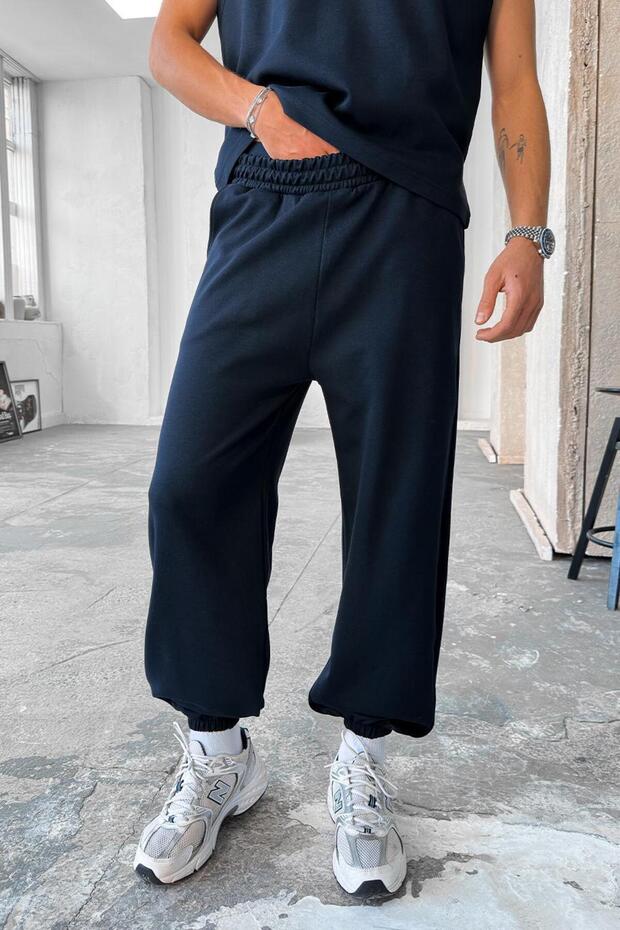 Lacivert Cozy Premium Basic Paça Lastik Eşofman - 1