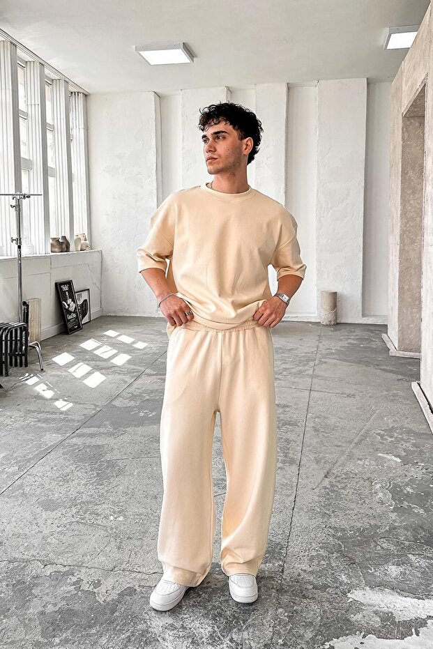 Krem Cozy Premium Basic Baggy Eşofman - 5