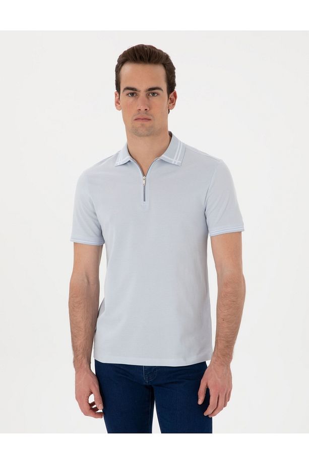 yaka detaylı polo yaka slim fit fermuarlı t-shirt - 1