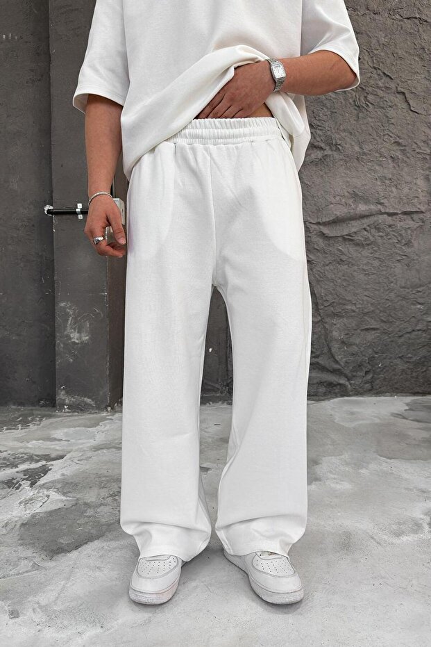 Beyaz Cozy Premium Basic Baggy Eşofman - 1