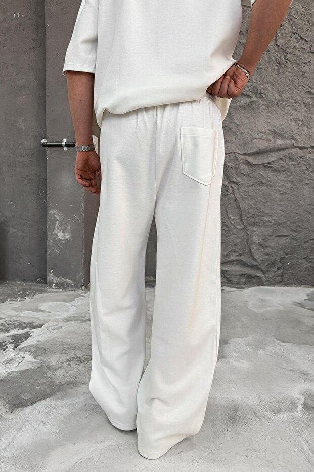 Beyaz Cozy Premium Basic Baggy Eşofman - 3