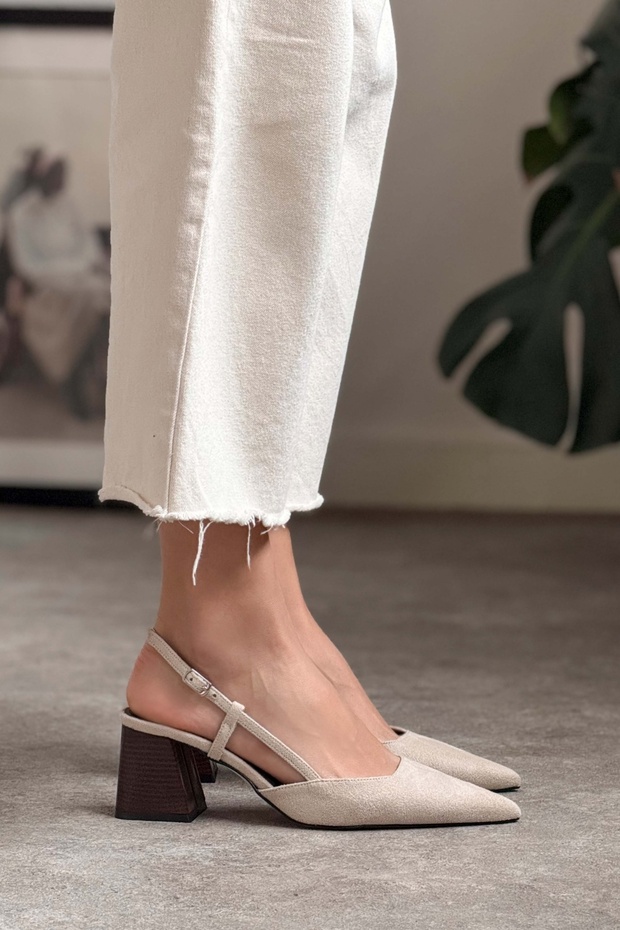 Henna bézs velúr bokacsat részletes női sarkú cipő - 8