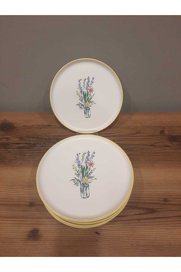 KERAMİKA 22 cm PASTA TABAĞI 6 ADET NORDİC MAT ÇİÇEKLİ - 3