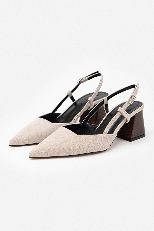 Henna bézs velúr bokacsat részletes női sarkú cipő - 6