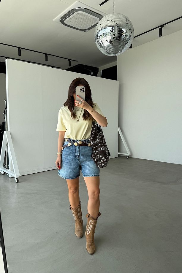 Geniş Kalıp Basic Denim Şort - 3