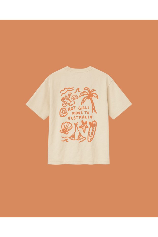 Beige Color Oversize Hot Girls Move to Australia Printed Unisex T-Shirt T-Shirt
