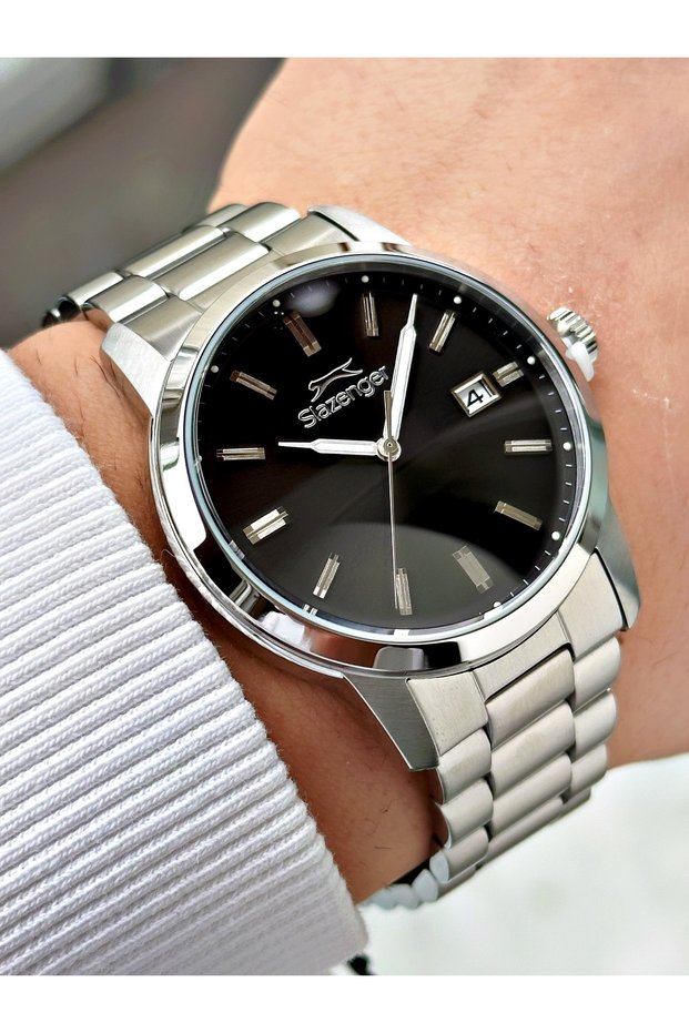 With Calendar Silver-Black Steel Band Steel Case 10 Atm Waterproofness Men's Wrist Watch 2495.01